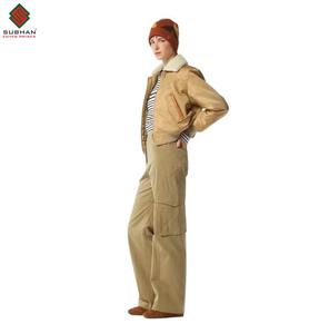 Chaqueta Bomber de Cuero Sintético Beige, Chaqueta de Vuelo Informal Unisex de Invierno con Cremallera, Diseño Sólido, Cuello Mao - Product Image 5