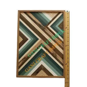Diseño de lujo de madera con diseño de rayas de resina Bandeja para servir Bandeja decorativa en forma de rectángulo a precio barato