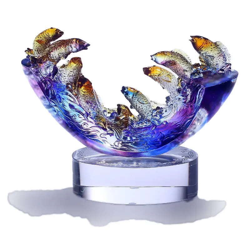 OEM ODM Colored Liuli Crystal Goldfish Wholesale Foundry Crystal Statue Sculpture Crystal Business Gift Ornament Crafts