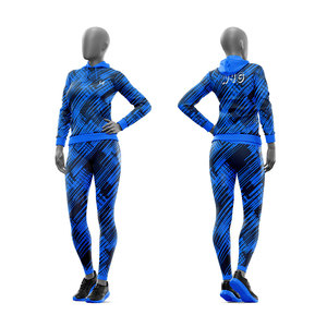 Ensemble de survêtement sport 2 pièces pour femme avec logo personnalisé, imprimé sans couture réversible, comprenant un sweat à capuche et un pantalon de jogging, idéal pour la gym et le jogging - Product Image 1