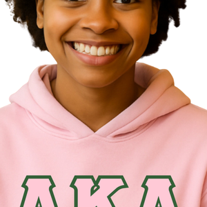 Sudadera con Capucha Personalizada AKA en Sarga Verde Kelly con Letras Griegas Rosadas en Sarga, Sudadera de Forro Polar para Hermandades - Product Image 5