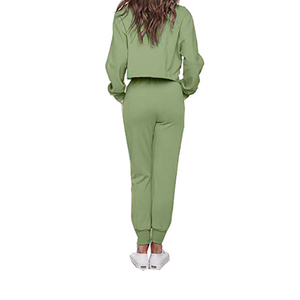 ชุดเซ็ต 2 ชิ้น สไตล์ใหม่ ทันสมัย สำหรับผู้หญิง เสื้อครอปท็อปสีพื้น & กางเกงจ็อกเกอร์ พร้อมเสื้อสเวตเชิ้ตคอกลม สำหรับฤดูหนาว - Product Image 4