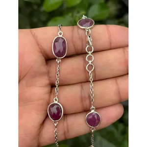 925 Silver <b>Ruby</b> Satellite Chain <b>Necklace</b> for Gift Occasions - Product Image 5