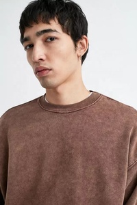 Sudadera al por mayor personalizada para hombre, jersey de punto oversize de algodón con lavado ácido, cuello redondo, estilo vintage, forrada para invierno. - Product Image 3