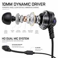 Earphone Gaming Tembaga Bebas Oksigen, Headset In-Ear Latensi Rendah HD Dual Mic untuk Game Mobile