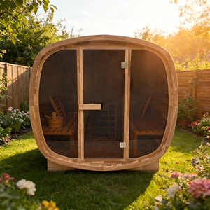 Sauna carré pour 6 personnes, construction en cèdre rouge, chauffage 6KW, porte en verre trempé et toit résistant aux intempéries - Product Image 3