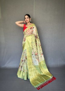 ผ้าส่าหรีชายแดนทอสีทอง zari ขนาด8นิ้วผ้าออร์แกนซ่า pallu ดีไซน์แบบ Anokhi jaal สำหรับงานปาร์ตี้ - Product Image 4