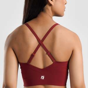Soutien-gorge de sport Radient Fitness rouge imprimé, taille XL Plus, sans coutures, léger, respirant, rembourré, doublure en spandex, logo frontal - Product Image 4