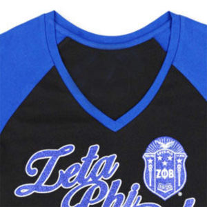 Camiseta con Cuello en V ZPB, Negra, Azul Rey, Poliéster, Zeta Phi Beta, Camiseta de Verano con Estampado 3D, Letras Griegas con Purpurina, Ropa de Hermandad - Product Image 4