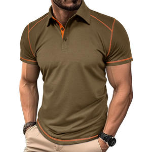 Polos de manga corta personalizados para hombre, polos de golf informales con estampado de empalme y decoración de botones con cuello vuelto - Product Image 1