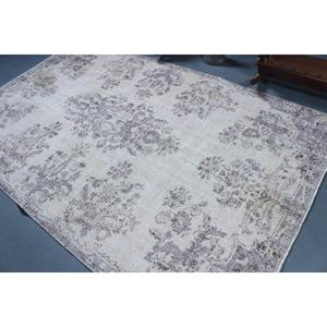 Tapis turc en laine patchwork 5,7x9,1 pi (175x278 cm) gris vintage persan avec envers en latex - Product Image 4
