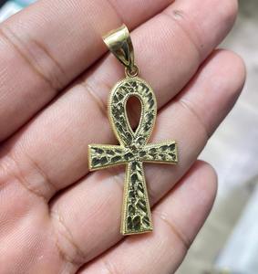 Pendentif Ankh taillé en diamant Or jaune et blanc 10K Croix égyptienne - Product Image 3