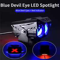Feux de route pour moto à cinq modes avec yeux de démon bleus, phare de moto, éclairage de travail, feu antibrouillard, ampoule pour voiture, camion