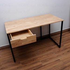 120x60cm Rubber Wood <b>Computer</b> <b>Desk</b> with Drawers BD68029-Iron Legs - Product Image 4