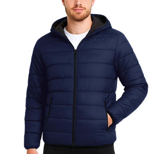 Veste d'hiver matelassée pour homme à capuche et fermeture éclair, personnalisée OEM, 100% duvet, rembourrage épais en polyester brillant, vente en gros - Product Image 1