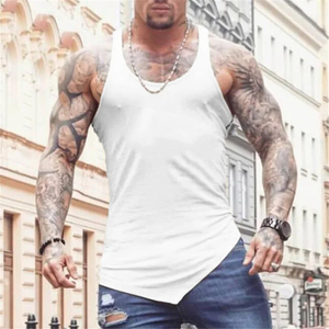 Men's Fitness Sport Gym Bodybuilding Tank Tops Solid Color Cotton Knitted Training T-Shirt Irregular Hem Vests Breathable <b>Hip</b> - Product Image 3