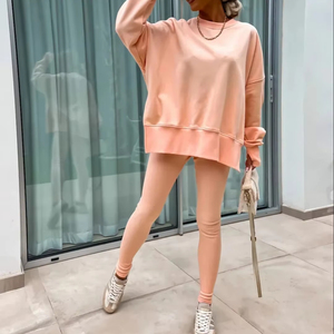 Conjuntos de dos piezas para mujer, sudaderas con capucha cálidas de gran tamaño de Color sólido elegante y pantalón largo, traje deportivo, chándal de otoño e invierno - Product Image 1