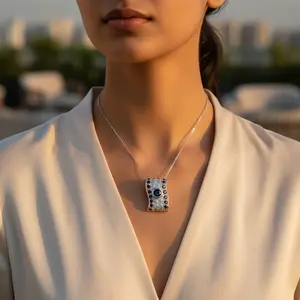 Elegante Colgante de Plata 925 con Granate y Zafiro, Joyería de Regalo para Mujer con Baño de Oro de 24K para Fiestas - Product Image 2