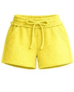 Manufacturer Custom Yellow Sherpa Fleece <b>Shorts</b> <b>Women</b> Cozy Soft Plush Lounge Wear Elastic Waist Drawstring Casual Winter Comfort - Product Image 1