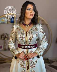 2025 nouveauté respirant Satin soie brodé à la main robes couleur grise à la main arabe musulmane fille mariage/soirée Style de fête - Product Image 2