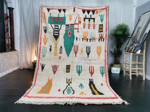 พรมขนสัตว์สีขาวหรูหราคุณภาพสูงพรมแอบสแตรกต์สไตล์อินเดียโบฮีเมียนทำมือสไตล์วินเทจโบฮีเมียน - Product Image 4