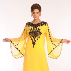 Yellow georgette embroidered stitched islamic <b>kaftans</b> - Product Image 1