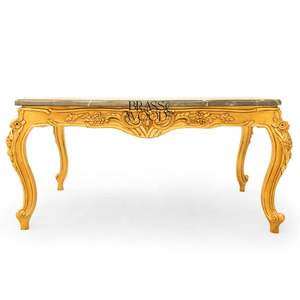 Mesa de Centro Rectangular de Lujo con Tapa de Mármol Negro Premium y Marco de Madera con Hojas de Oro Talladas a Mano para Interiores Clásicos - Product Image 2