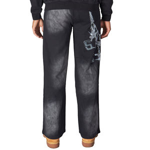 Pantalones Casuales para Hombre, 100% Algodón, Ligeros, de Cintura Media, Lavado Claro, Cierre con Cordón, Estampado Gráfico DTG, Pedrería, Acampanados, Talla Grande - Product Image 4