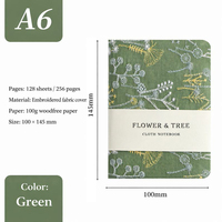 Cuaderno de Tapa Dura Gruesa A6, Estilo Vintage Retro, con Tela de Lino, Cosido con Hilo, Personalizable con Bordado de Flores y Árboles, para Estudiantes