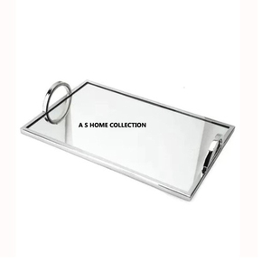 Plateau en métal fait à la main décoration de mariage plateau en verre miroir avec poignée royale brillante prix abordable - Product Image 1