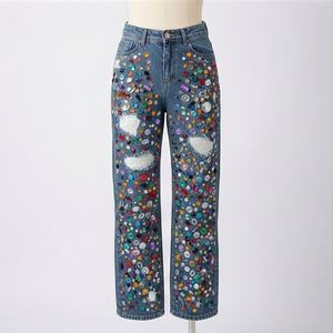 Jeans Premium à Taille Haute, Jambes Larges, Coupe Droite, Imprimé Léopard, Logo Nœud, Écologique, Mode Streetwear pour Femmes, Pantalons pour Femmes - Product Image 1