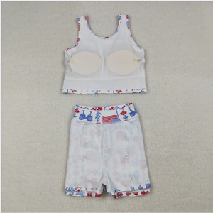 GSD3499 Conjunto de Falda-Pantalón para Niñas con Lazos de la Bandera de EE. UU. para el 4 de Julio - Product Image 3