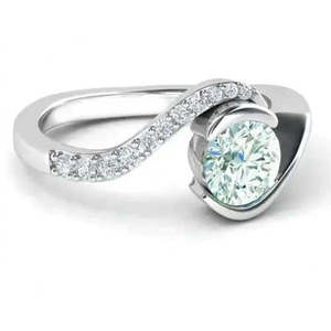 AAA+ Quality 1.11 Ct Vvs1 +<b>Round</b> Ice Blue <b>White</b> Moissanite Diamond Engagement Ring 925 Silver Cus-Jew39 - Product Image 3