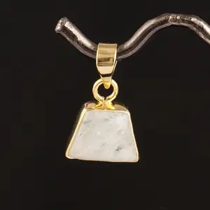 Awesome quality natural fire moonstone 18k gold plated single bail pendant connector DIY pendant connector charms making jewelry