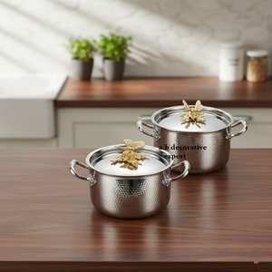 A.H. Ensemble de Pots Royaux Décoratifs Casserole Martelée à la Main avec Couvercle Papillon Doré Décoration de Table pour Fête Mariage Ustensile Sautpan - Product Image 1