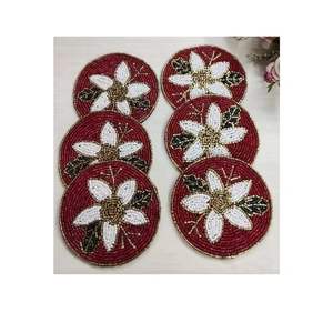 Dessous de verre perlé de conception de feuille Dessous de verre de table Tapis de tasse à café pour la décoration de table de mariage de bureau - Product Image 2