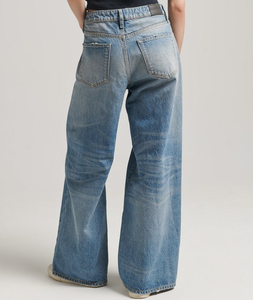 กางเกงยีนส์ลำลองผู้หญิง เอวสูง ทรงหลวม ขากว้าง ผ้าฝ้าย 100% ระบายอากาศได้ดี เป็นมิตรกับสิ่งแวดล้อม ไซส์พลัส สไตล์สตรีทแวร์ - Product Image 3