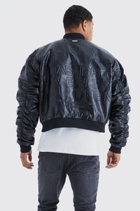 Chaqueta de cuero en relieve regular con estilo personalizado negro para hombres 2024 impermeable grueso ecológico chaqueta de motorista de invierno Huzaifa - Product Image 4