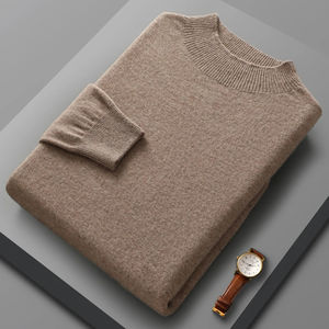 Nueva moda para hombre, jersey de lana 100%, Cuello medio alto, Color sólido, Otoño Invierno, suéter de punto cálido, informal de negocios, antiretráctil - Product Image 3