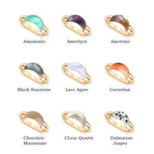 Anillos de piedras preciosas de Plata de Ley 925 oro Vermeil piedra lunar blanca facetada banda en forma de media luna banda recta plata fina - Product Image 4