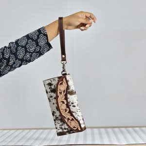 Premium Quality Western Luxury Genuine Cowhide <b>Leather</b> Wallet Floral Hand <b>Tooled</b> Wristlet Long Length Clutch Purse Gift For Her - Product Image 1