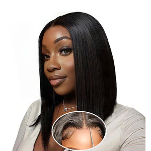 16 pouces droite Bob perruque cheveux humains 13x4 HD dentelle avant perruque de surbrillance 180% densité pré plumée 4x6 naturel noir perruque sans colle - Product Image 1