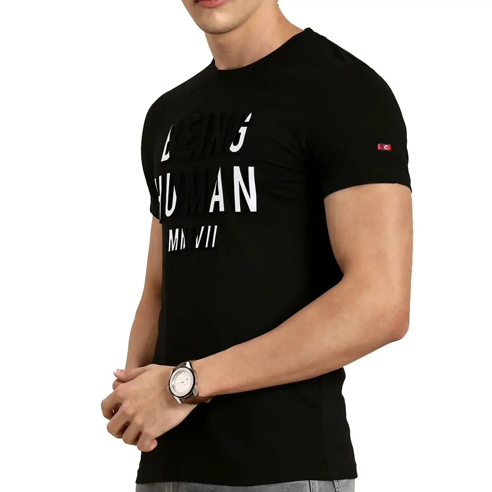 Camiseta em relevo ure de algodão com fornecimento direto da fábrica para uso ao ar livre, camiseta em relevo cor preta sólida