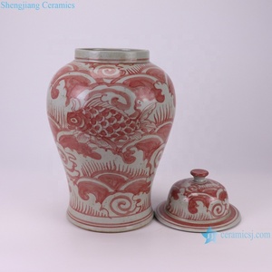RZSX82-C Jingdezhen Antique motif d'eau de mer et de <span class=keywords><strong>poisson</strong></span> sous pot en porcelaine <span class=keywords><strong>rouge</strong></span> émaillée - Product Image 3