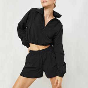 <b>Women</b> Autumn Printed Hooded <b>Quarter</b> <b>Zip</b> Crop <b>Sweatshirt</b> Shorts Set Streetwear Two Piece Outfit Sportswear Casual Breathable - Product Image 3