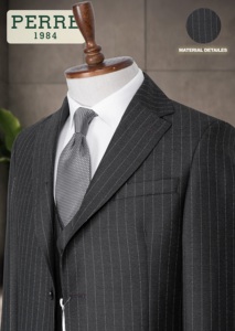 Costume d'affaires noir à fines rayures pour homme, simple boutonnage, col cranté, mélange de laine, coupe droite, infroissable, style britannique - Product Image 2