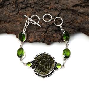 Bracelet en argent sterling 925 fait à la main avec cadeau de pierre précieuse de moldavite verte naturelle pour femme - Product Image 2