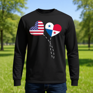 Maglietta a maniche lunghe con bandiera a cuore di Panama USA, regalo promozionale per gli americani di Panama. - Product Image 3