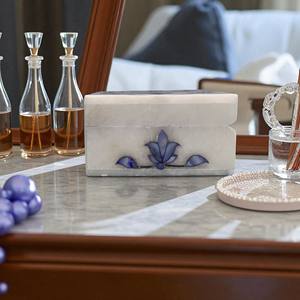 Joyero de mármol blanco hecho a mano con incrustaciones de piedras preciosas florales caja de almacenamiento de piedra decorativa para regalos y decoración del hogar - Product Image 5