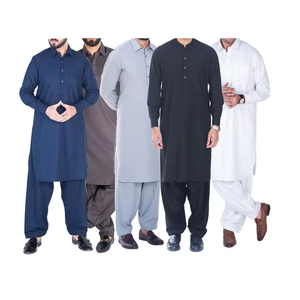 Ensemble Kurta Shalwar pour homme bleu ciel avec manches longues, col mandarin et détails de boutons discrets, traditionnel pakistanais indien ethnique - Product Image 6